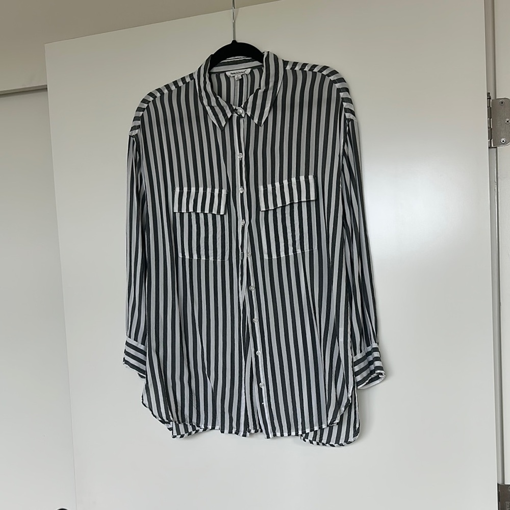Striped Button Down Shirt - Black and White